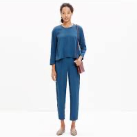 Clermont Overlay Jumpsuit M Harbor Blue Rayon Peekaboo Back - Picture 1 of 10